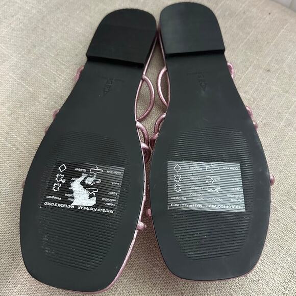 NEW Maeve Anthropologie Shiny Pink Strappy Slip On Sandals Leather Square Toe 8 - Picture 7 of 10